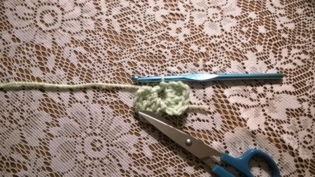Yarn Chain St. Patty's Wreath - light green shamrock in process