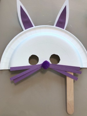 Paper Plate Bunny Mask - finished purple bunny