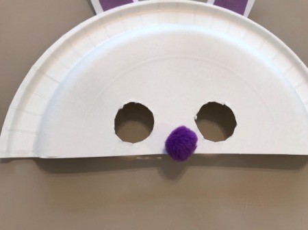 Paper Plate Bunny Mask - purple pom pom added for nose