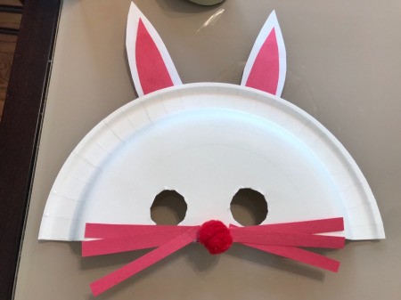 Paper Plate Bunny Mask - red bunny with whiskers