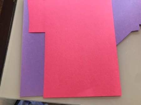 Paper Plate Bunny Mask - purple and red construction paper for ears