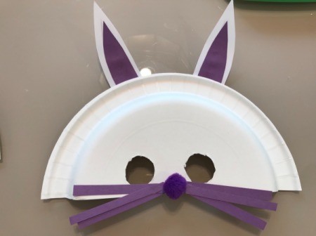 Paper Plate Bunny Mask - finished purple bunny
