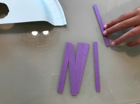 Paper Plate Bunny Mask - strips of purple paper