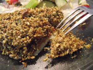 Moist and Crunchy Baked Fishcut with fork