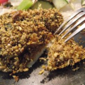 Moist and Crunchy Baked Fishcut with fork