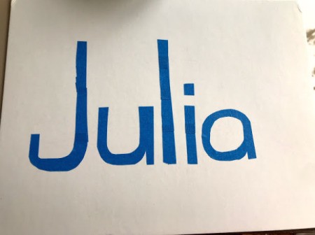Kid's Name Painter's Tape Art -Project - spell out your child's name using blue painter's tape