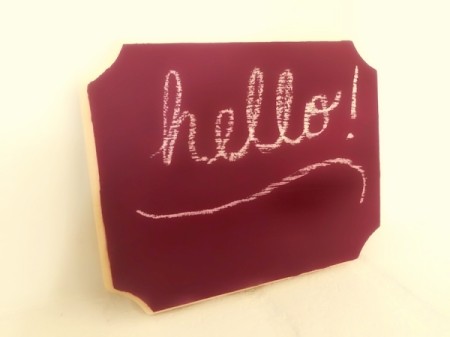 DIY Chalkboard Paint - finished chalk board surface with hello written on it