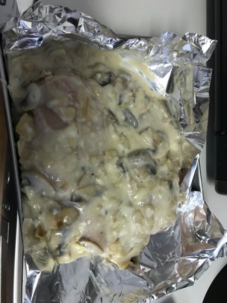 Mushroom chicken covered ready to bake