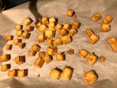Baked Crispy Tofu on baking sheet