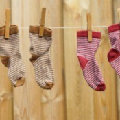 Socks hanging on a line drying