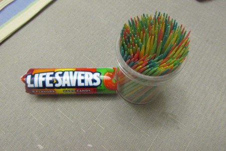Having a Big Girls' Slumber Party - toothpicks and Lifesaver candies for game