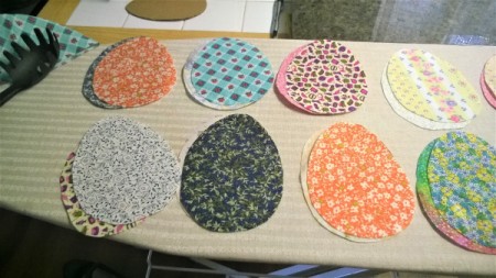 Flat and Fancy Hanging Egg Decorations - dried fabric peeled off the foil