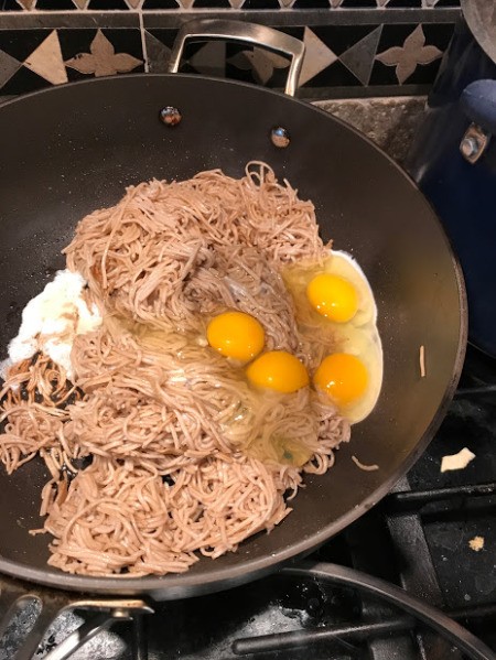 eggs added to soba noodles