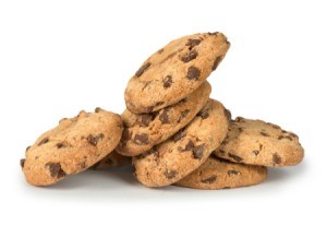 Stack of Hard chocolate Cookies on white background