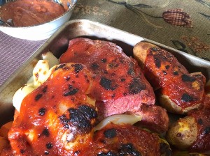 Crispy Glazed Corned Beef on pan