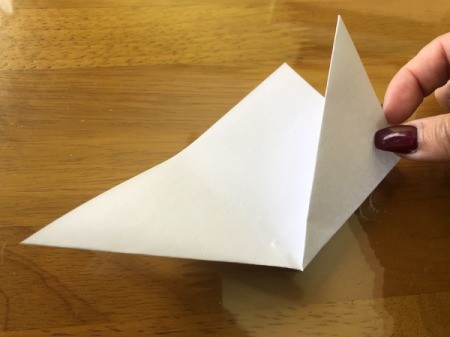 Folded Paper Bunny Corner Bookmark - fold the right side of the triangle up so point meets the top point