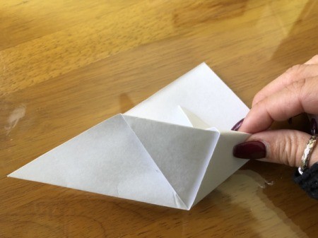 Folded Paper Bunny Corner Bookmark - fold the right corner up and tuck behind the flap