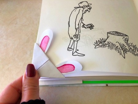 Folded Paper Bunny Corner Bookmark - slip on the corner of your page to use