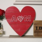Wood Lovers' Initials String Art - finished heart on mantle