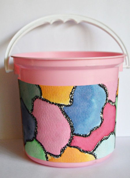 Floating Eggs Easter Basket - cut a strip of the paper to wrap around the bucket