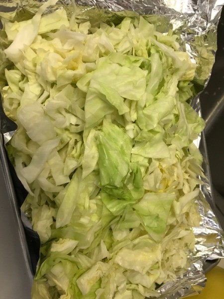 cabbage on foil in pan