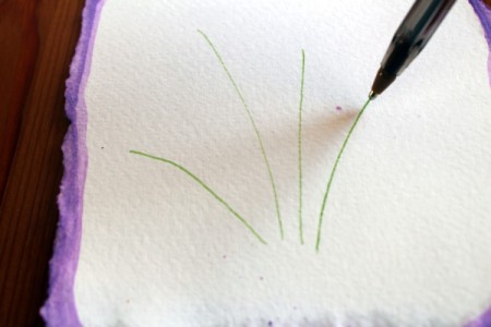 Floral Art Greetings Card - draw green lines for flower stems