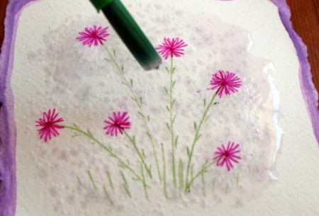 Floral Art Greetings Card - use plenty of water to soak into the paper
