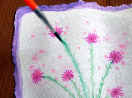 Floral Art Greetings Card - add green paint to the stems