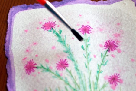 Floral Art Greetings Card - keep paper wet for the blurry effect