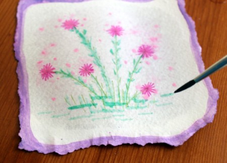 Floral Art Greetings Card - add a few green dashes at the bottom and allow to dry