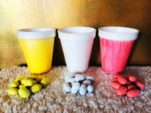 Painted Containers for Easter Egg Hunts - three painted containers and matching eggs