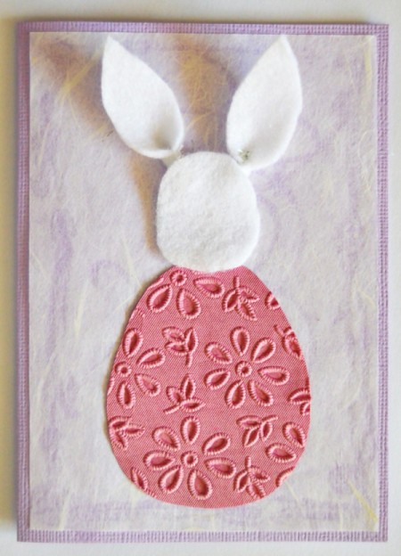 Chocoholic Easter Bunny Card - glue egg and bunny parts to card, do not glue the ears completely down