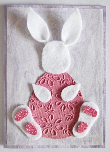 Chocoholic Easter Bunny Card - cut pads from hot pink glitter paper, cut out and glue in place