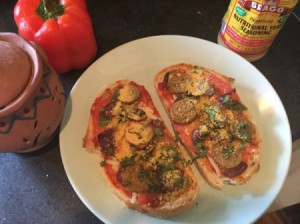 finished Bread Pizzas on plate