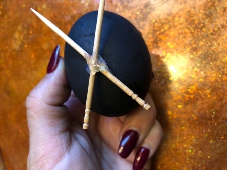 Standing Ninja Eggs - add a drop of glue on top of the X to keep the picks in place