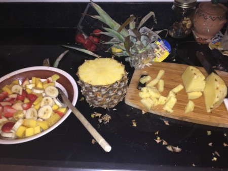 cutting pineapple