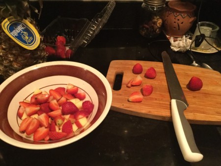 cutting strawberries