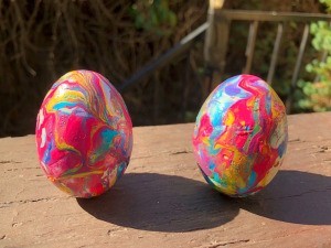 Nail Polish Marbled Eggs - two colored eggs