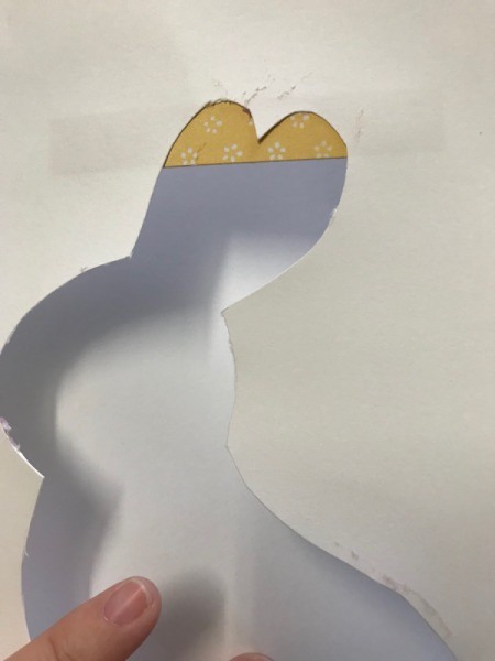 Silhouette Bunny Card - first piece in place as seen from outside of card