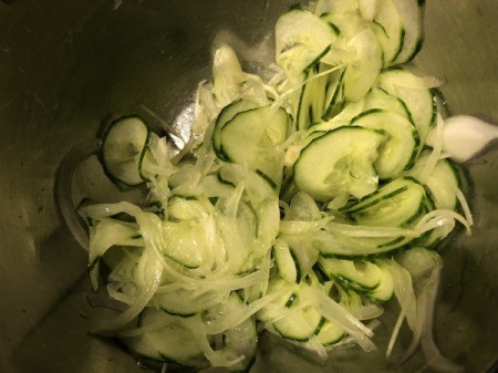 cut cucumber and onion