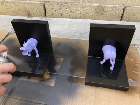 Making Plastic Animal Bookends - applying a spray clear coat