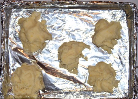 dough piles on baking sheet