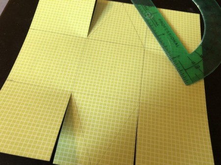 Craft Paper Basket - find the midpoint of the top and bottom center square and draw a line to make a V shape