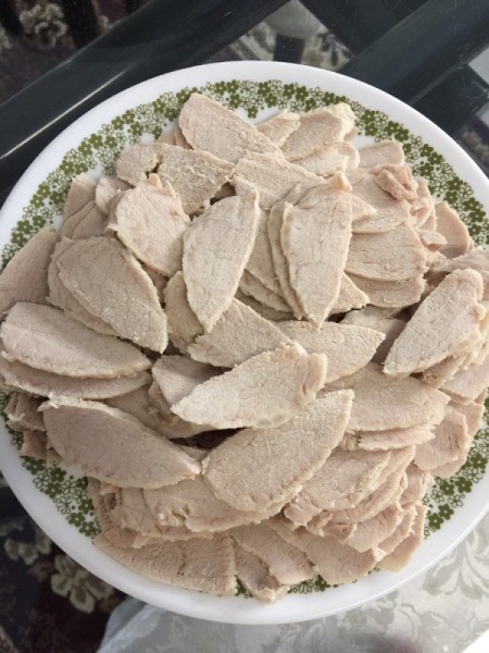 cooked pork sliced in small pieces