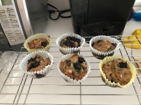 Banana Blueberry Muffins on rack