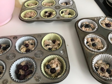 3/4 filled muffin tins