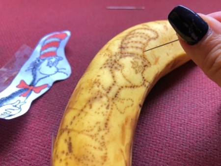 Making Detailed Banana Art - use image to poke additional holes to connect the dots
