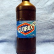 A recycled hydrogen peroxide bottle with a Clorox label.
