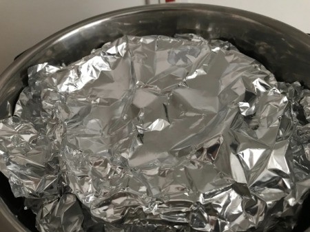 Lemon Curd covered with foil in Instant Pot