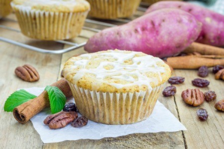 Sweet potato cranberry and pecan muffins.